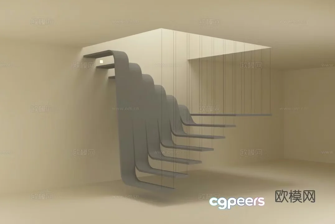 3D model of shaped staircase modern style