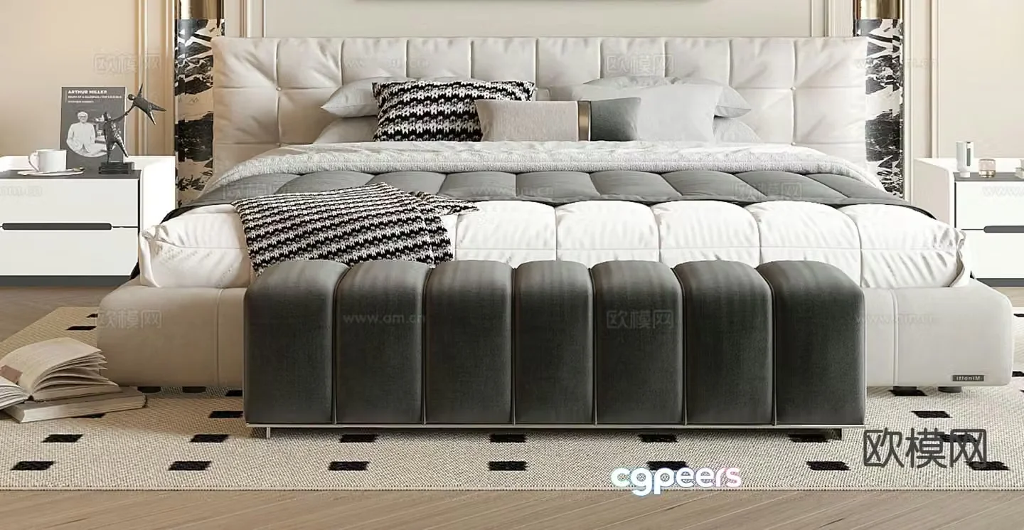 French double bed 3d model