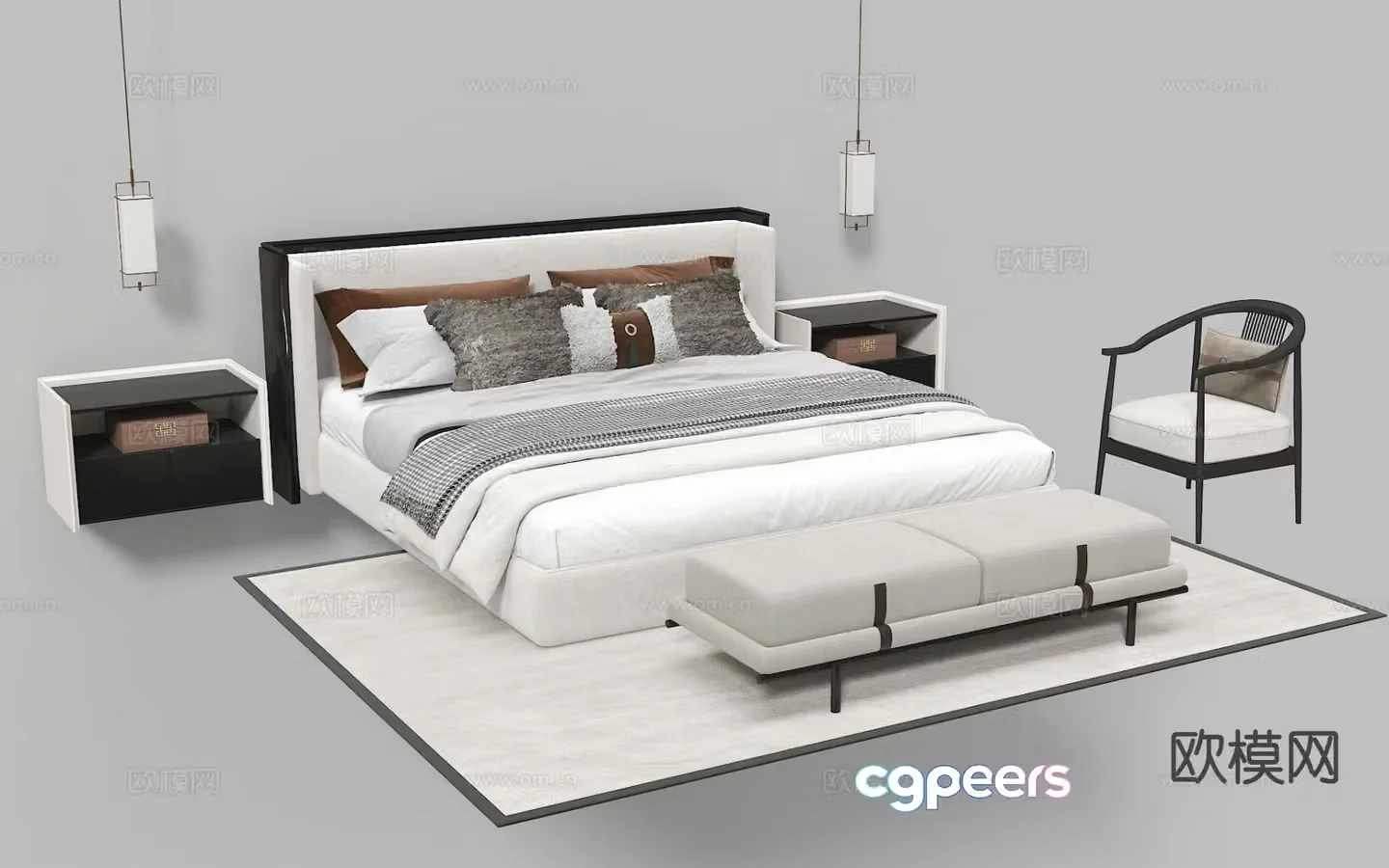 New Chinese style double bed 3d model
