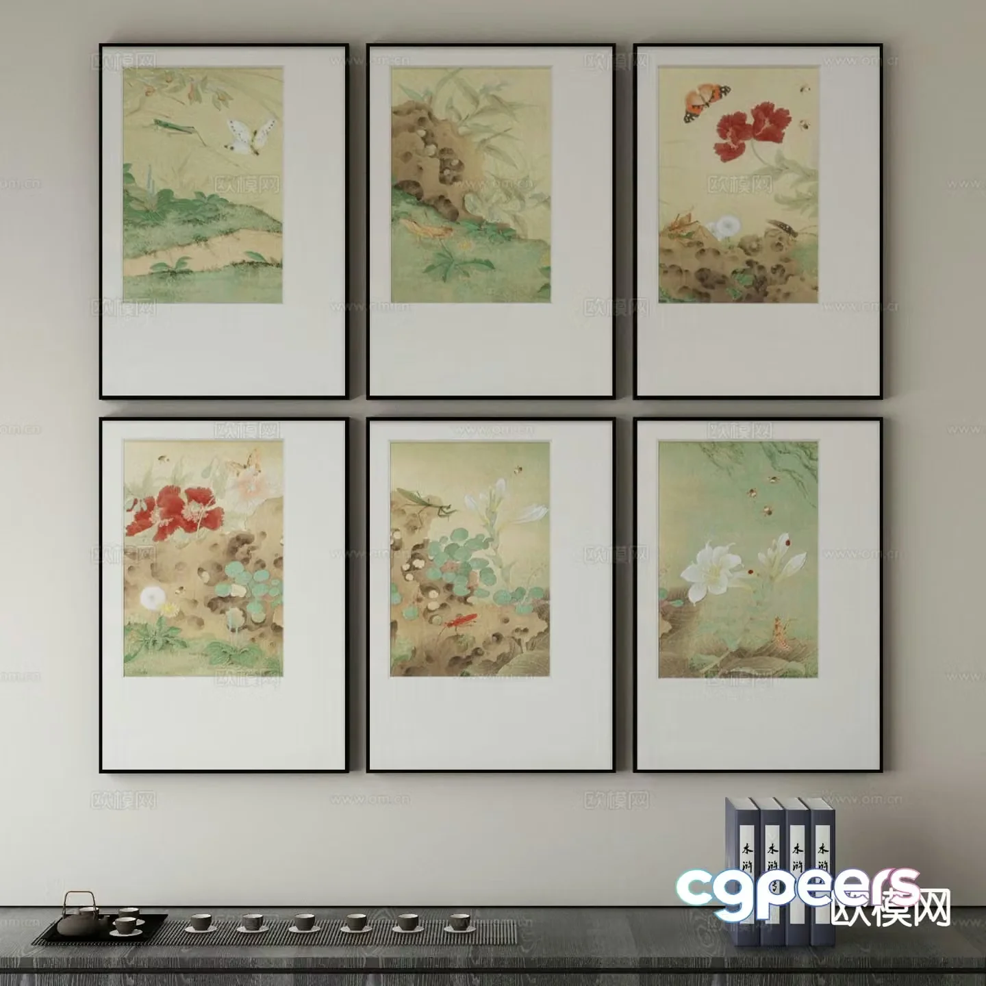 New Chinese style decorative painting combined hanging painting 3D model