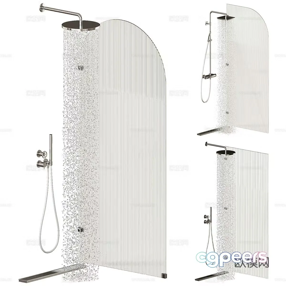 Grooved glass shower 3d model