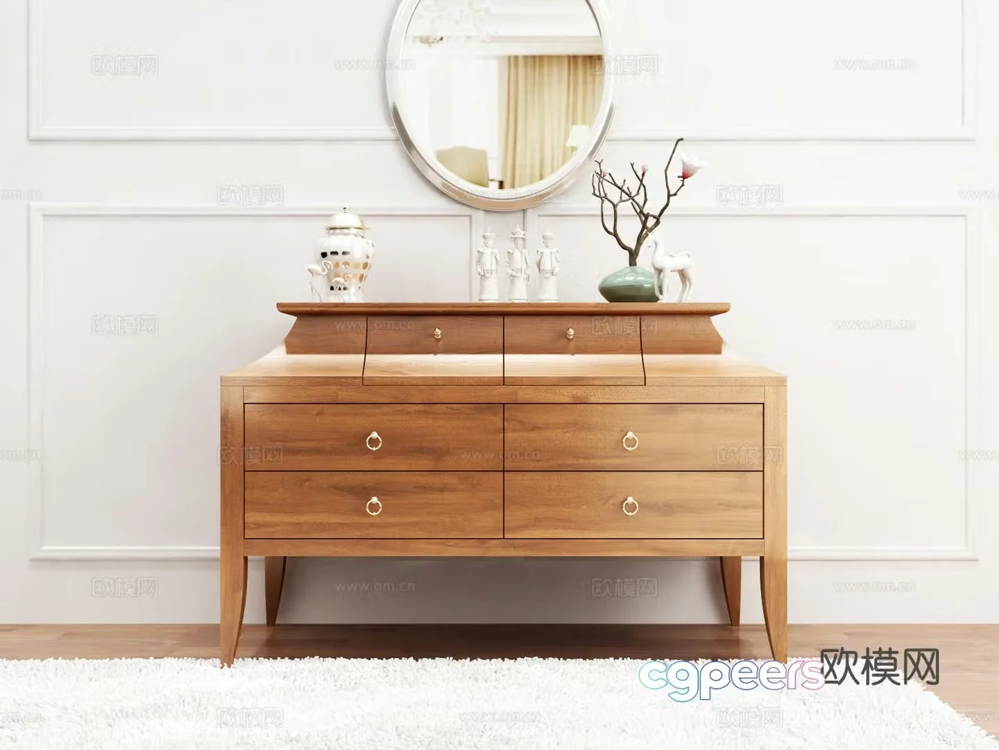 New Chinese style decorative cabinet carpet mirror ornament 3D model