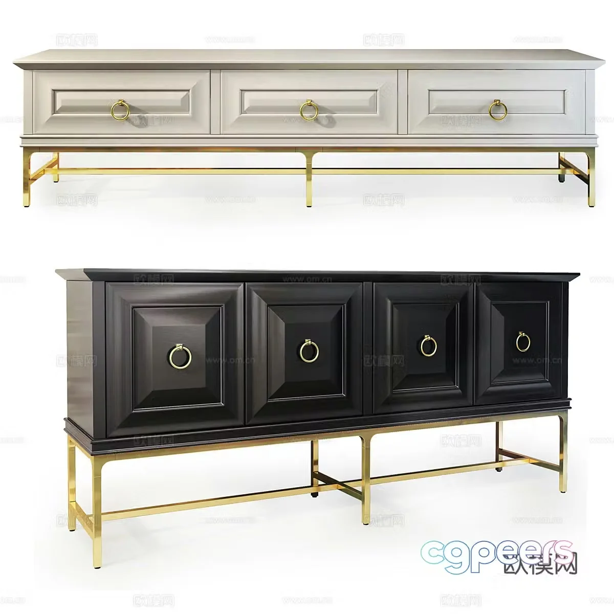 Neoclassical light luxury TV cabinet 3D model