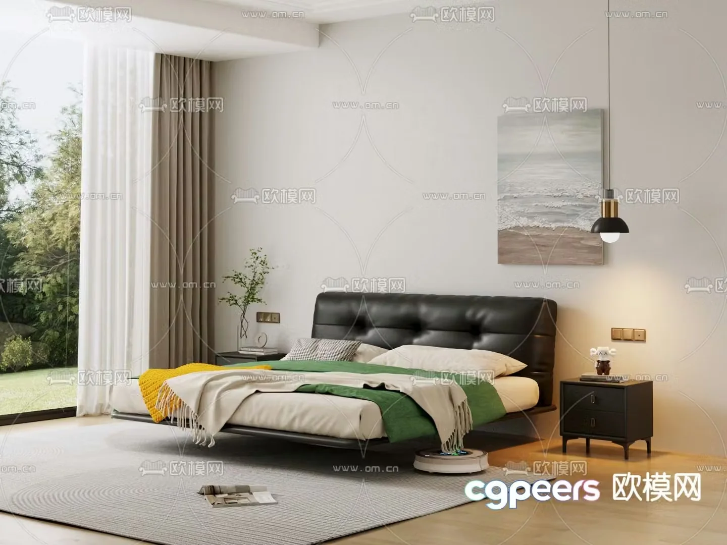 Modern double bed suspended bed 3d model