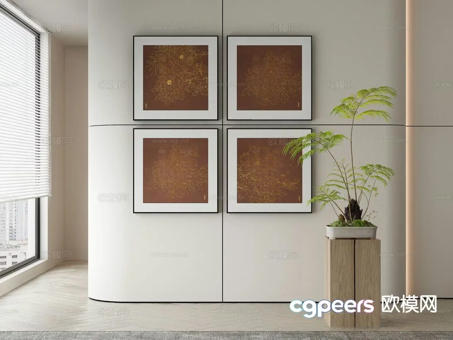 New Chinese style decorative painting combination hanging painting Zen painting 3D model