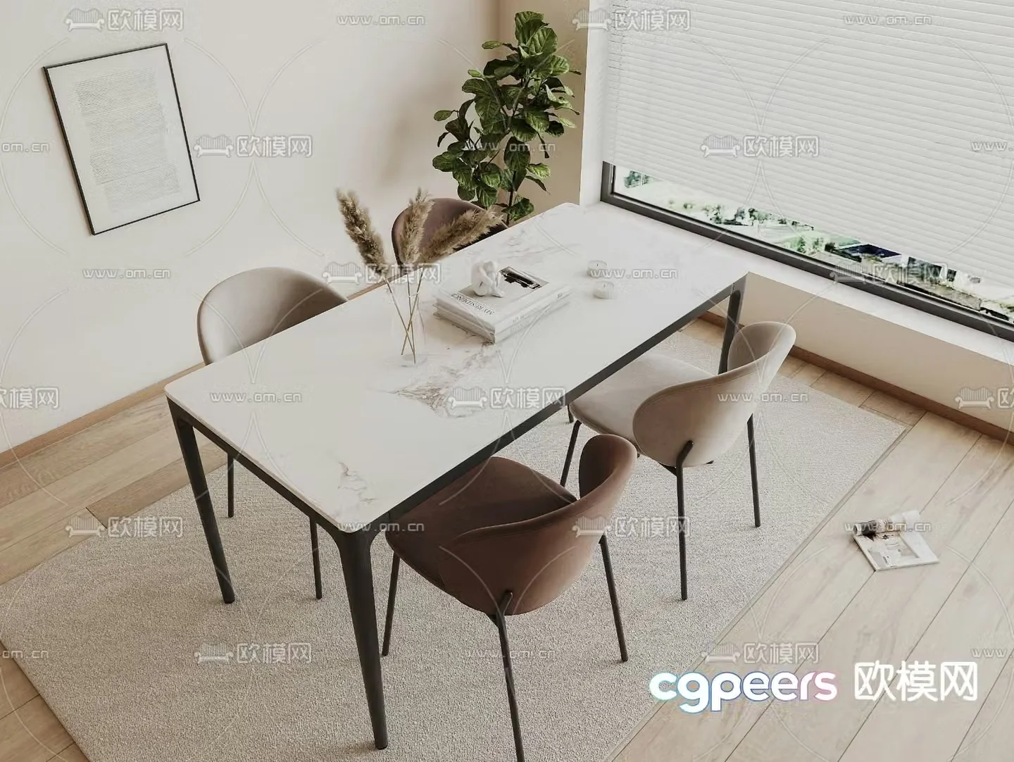 Bar dining table and chairs slate dining table 3d model