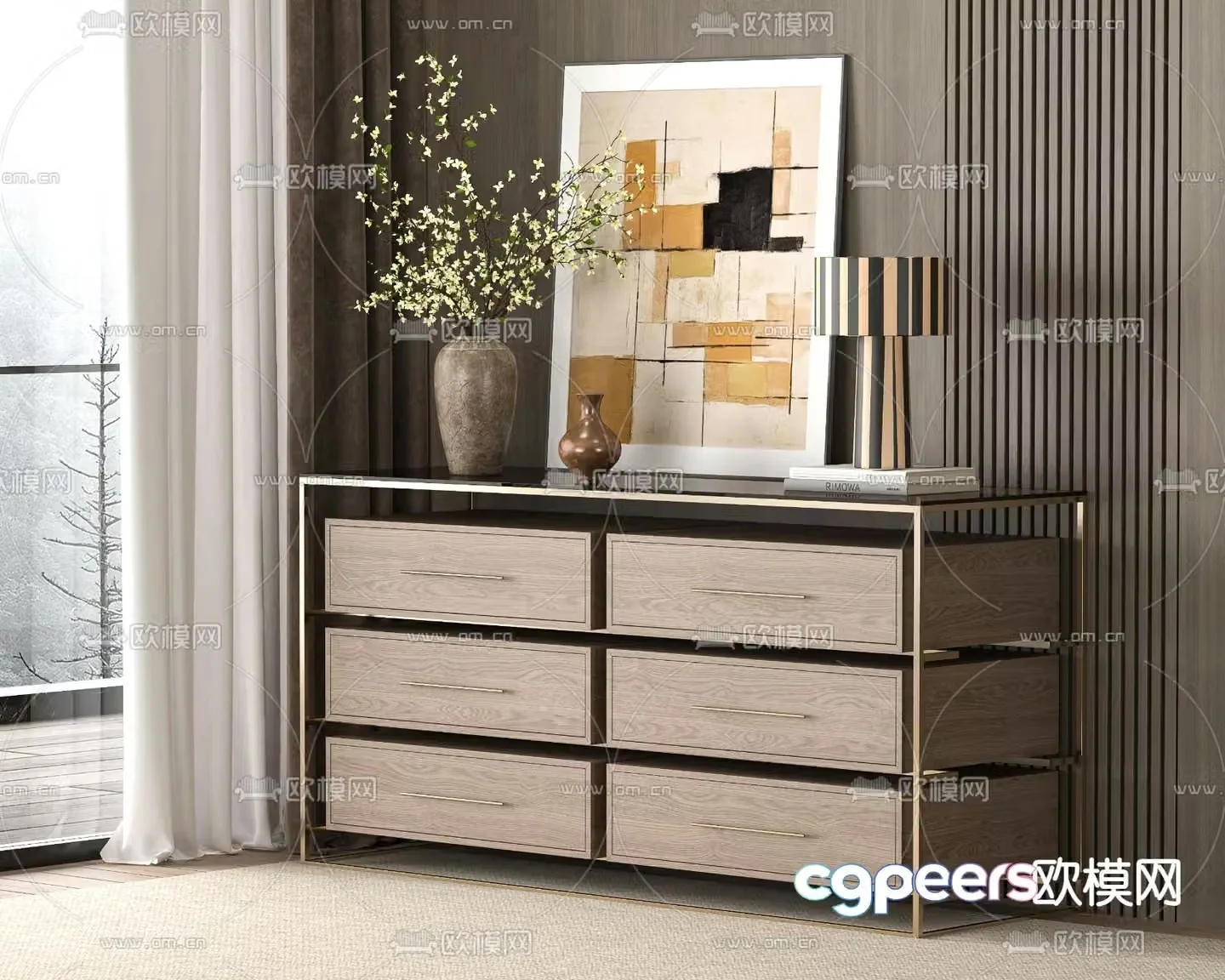 Six drawer chest chest of drawers 3d model