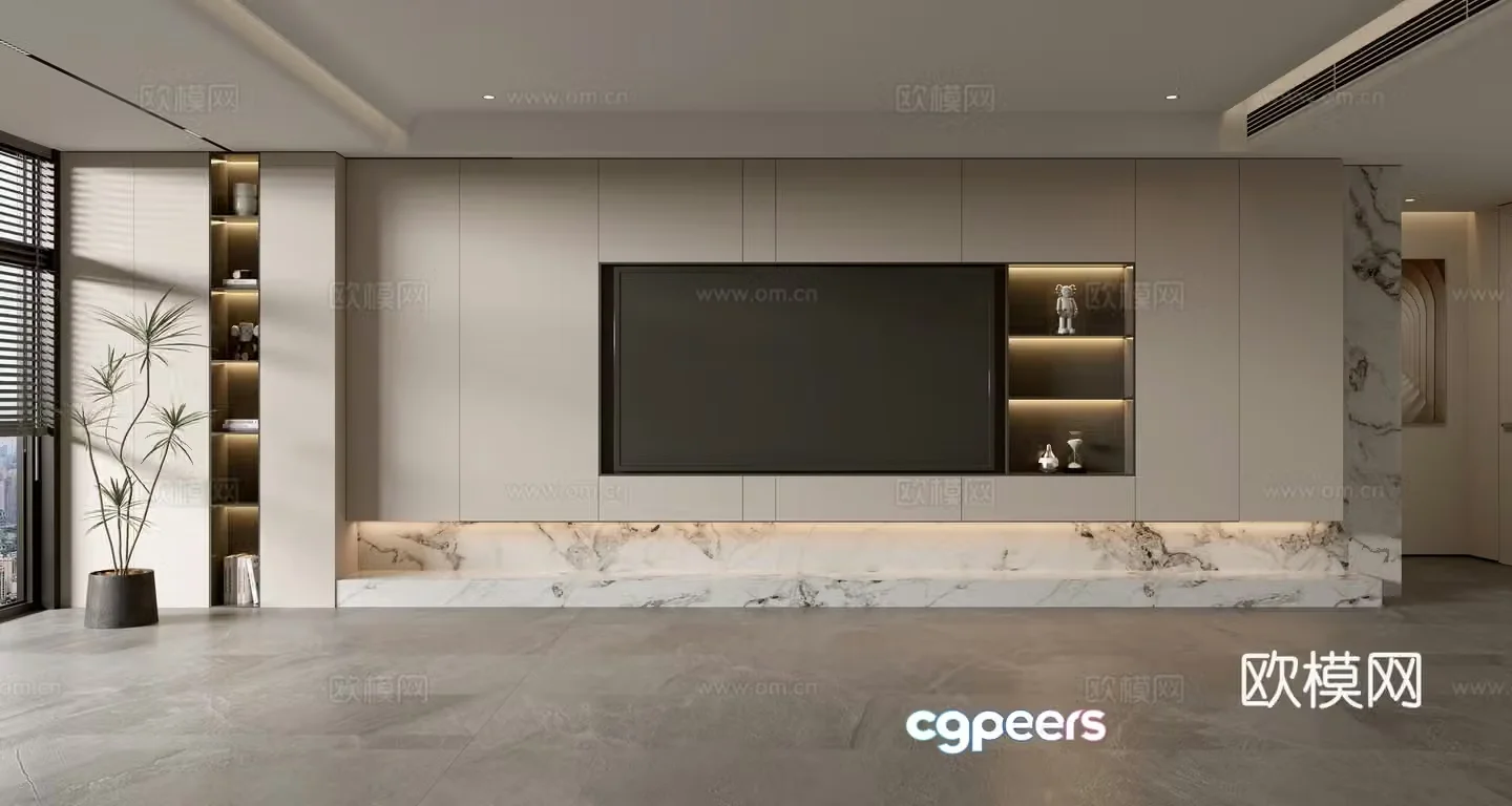 Modern minimalist TV background wall full of TV cabinet 3D model