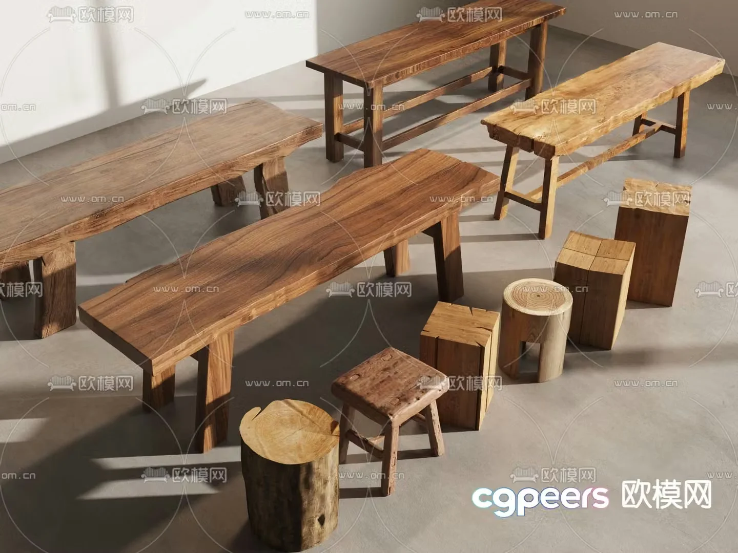 Chinese stool bench bench wooden pile 3d model