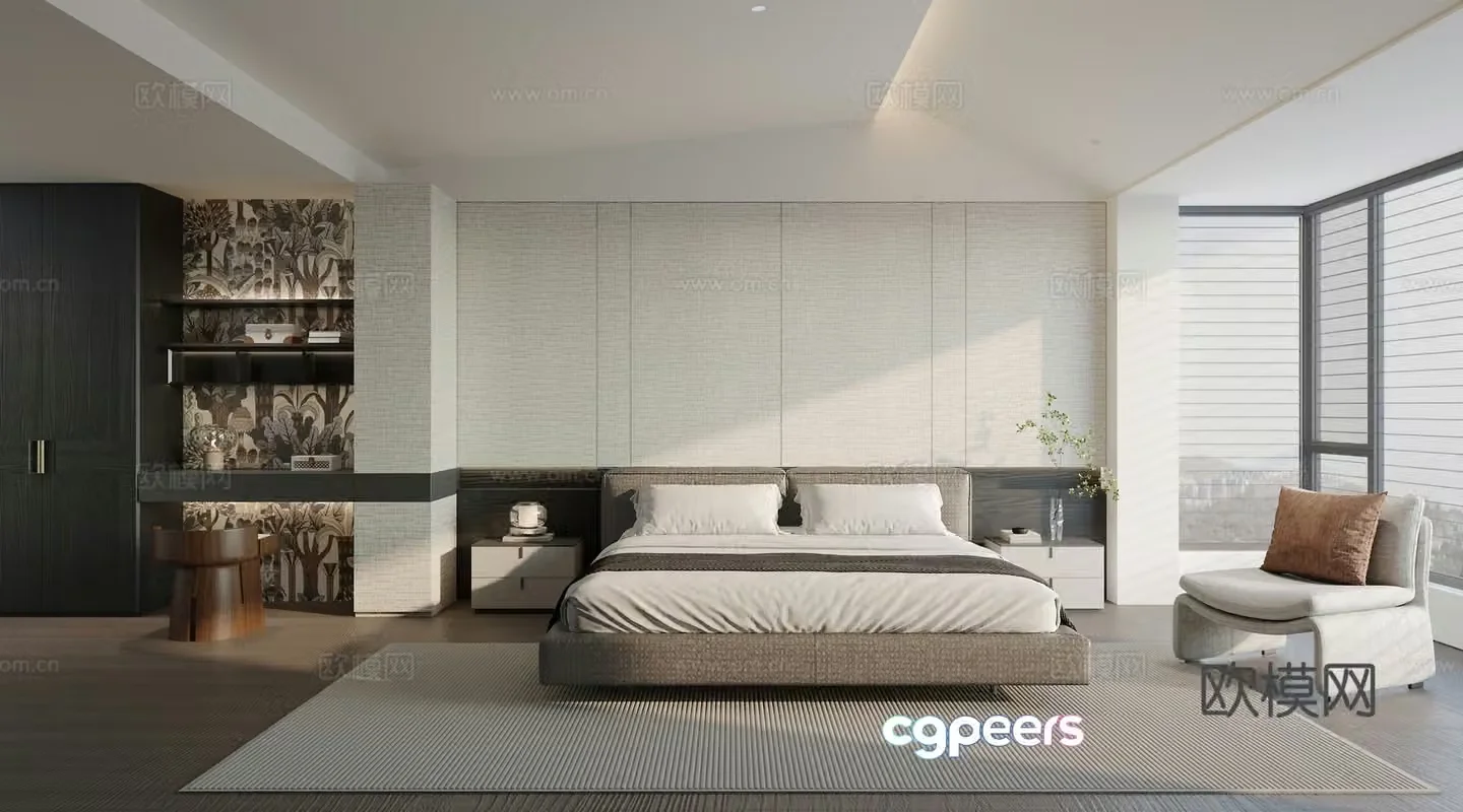 Italian master bedroom Bedroom Light luxury master room Dressing table bedding leisure chair 3d model