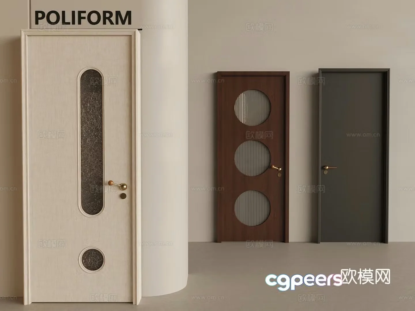 Medium style solid wood single door Medium style windscreen swing door 3D model