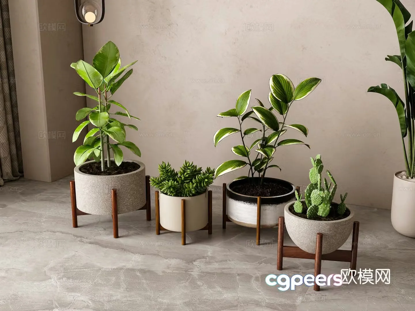 Modern green plant potted plant combination 3D model