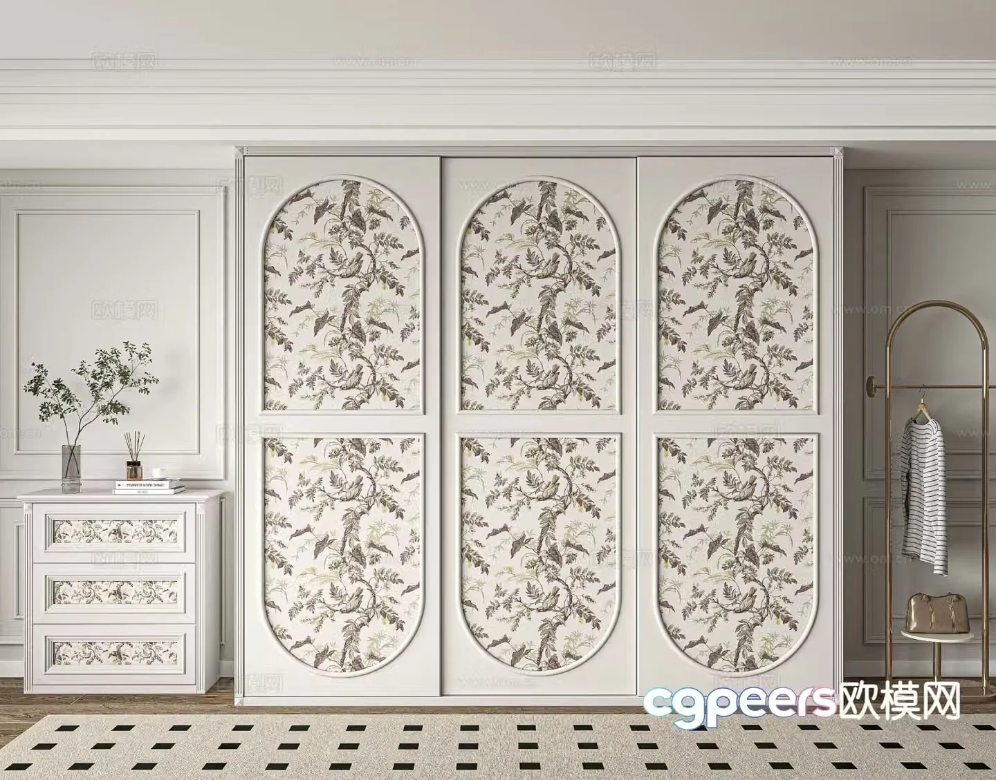 French sliding door wardrobe chest 3d model