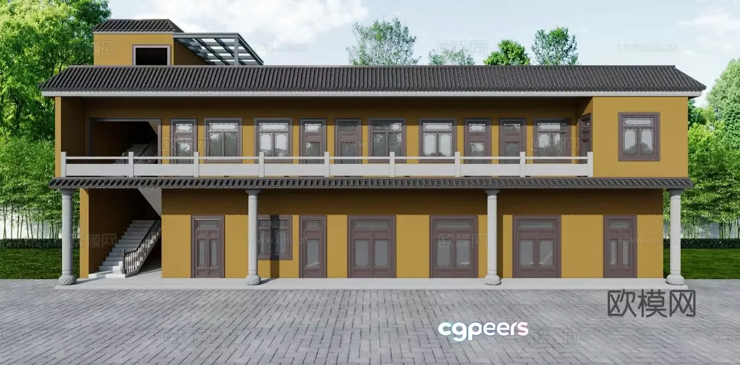 New Chinese style temple dormitory 3D model