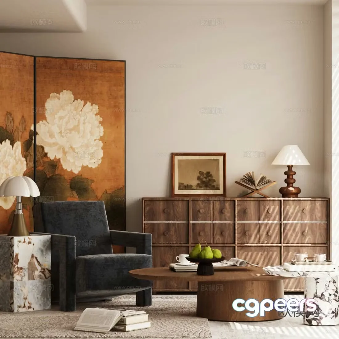 Middle-aged leisure chair retro style sofa chair medieval style cloth chair retro style table lamp medieval style chest 3d model
