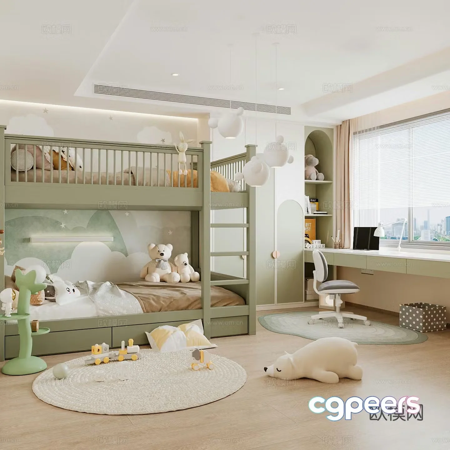 Modern children’s room boy’s room girl’s room children’s bed children’s wardrobe children’s desk 3d model