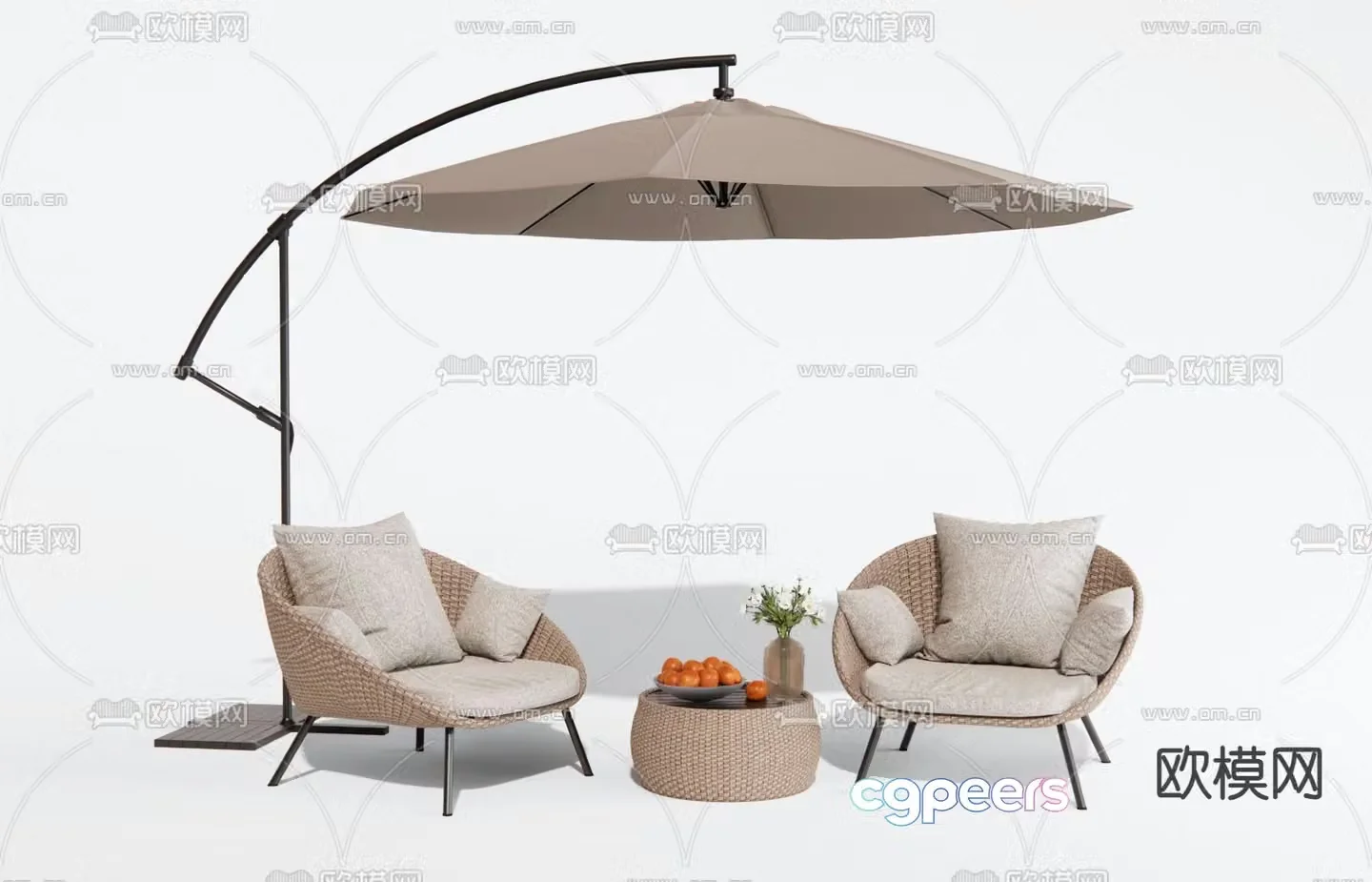 Rattan outdoor chair leisure chair parasol 3d model