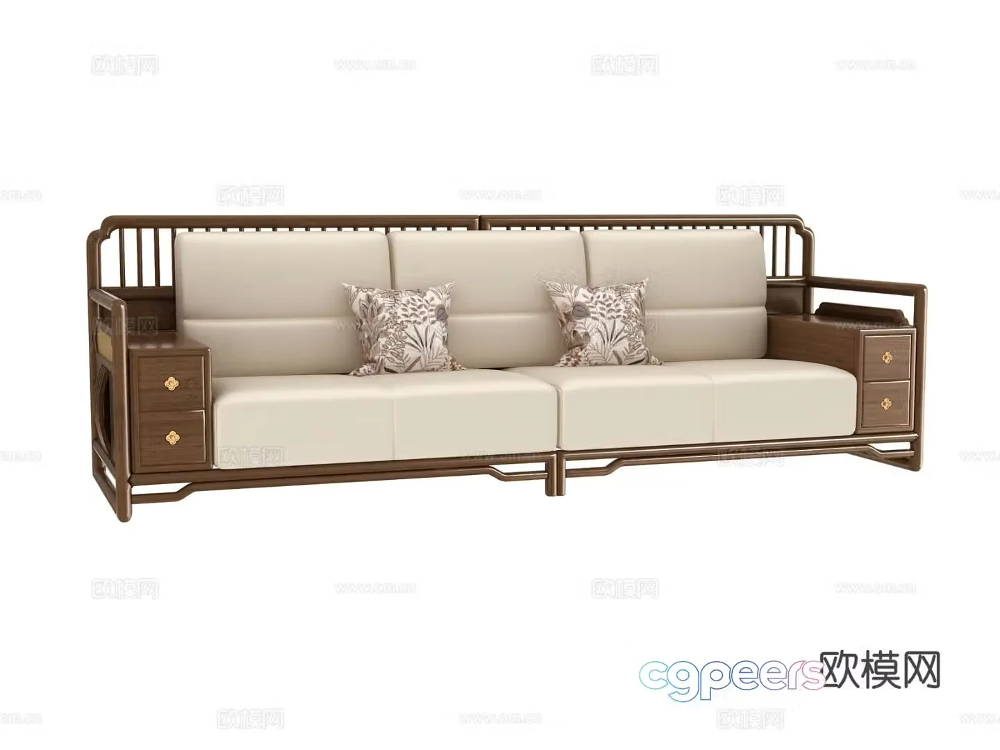 New Chinese style three seater sofa 3d model