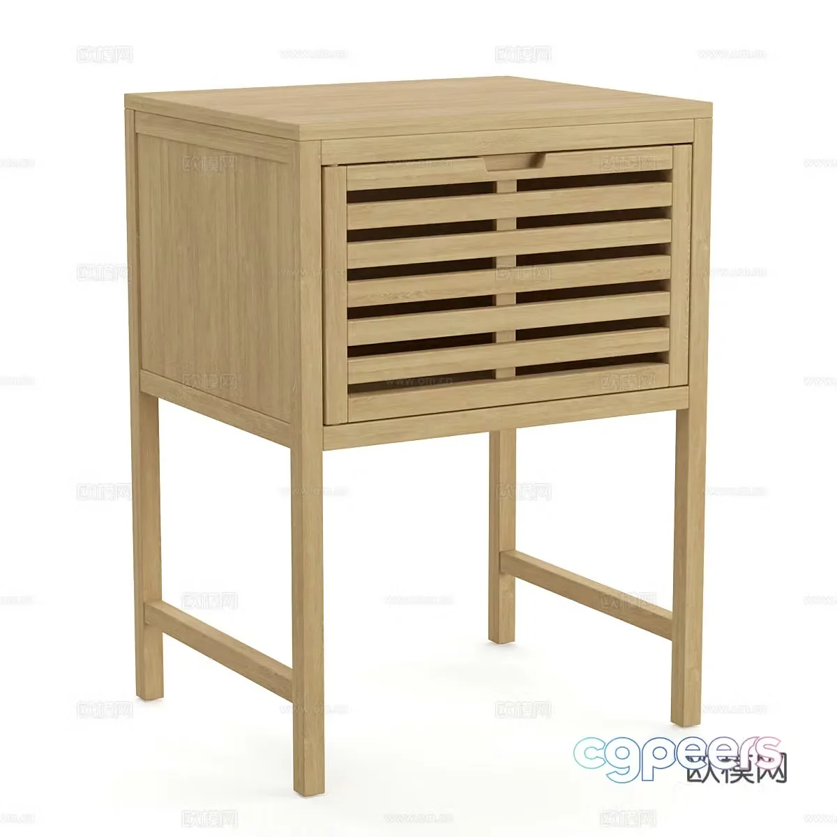 Nordic log wind wooden bedside table 3d model