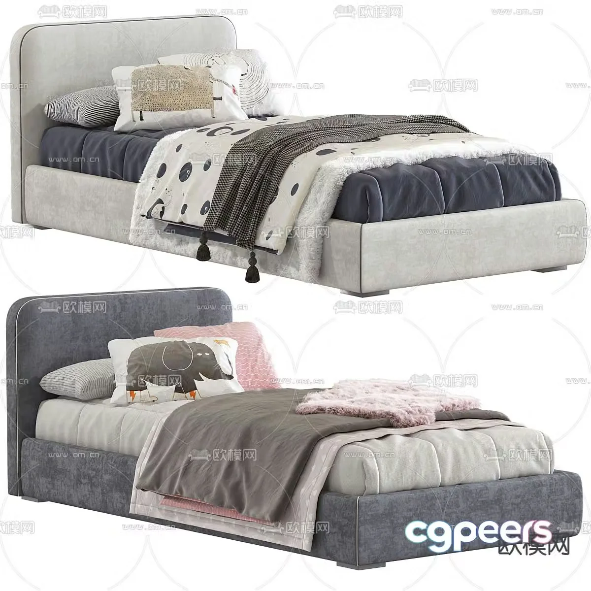 Modern fabric children’s bed single bed 3d model
