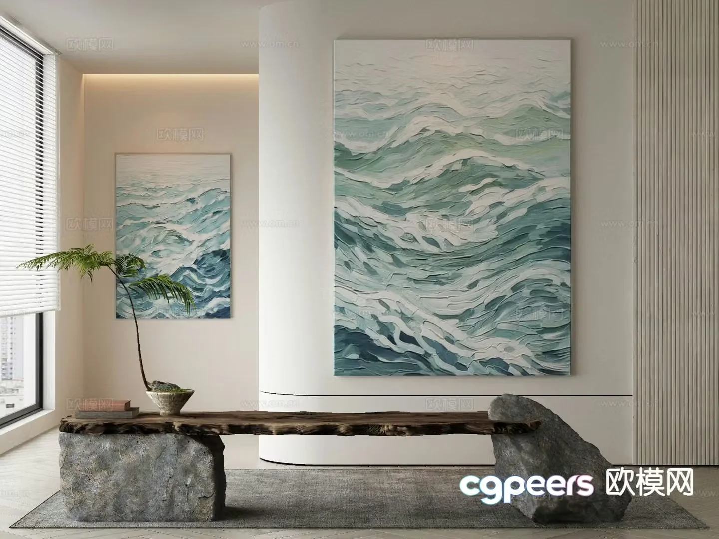 Modern decorative painting wave hanging painting oil painting 3d model