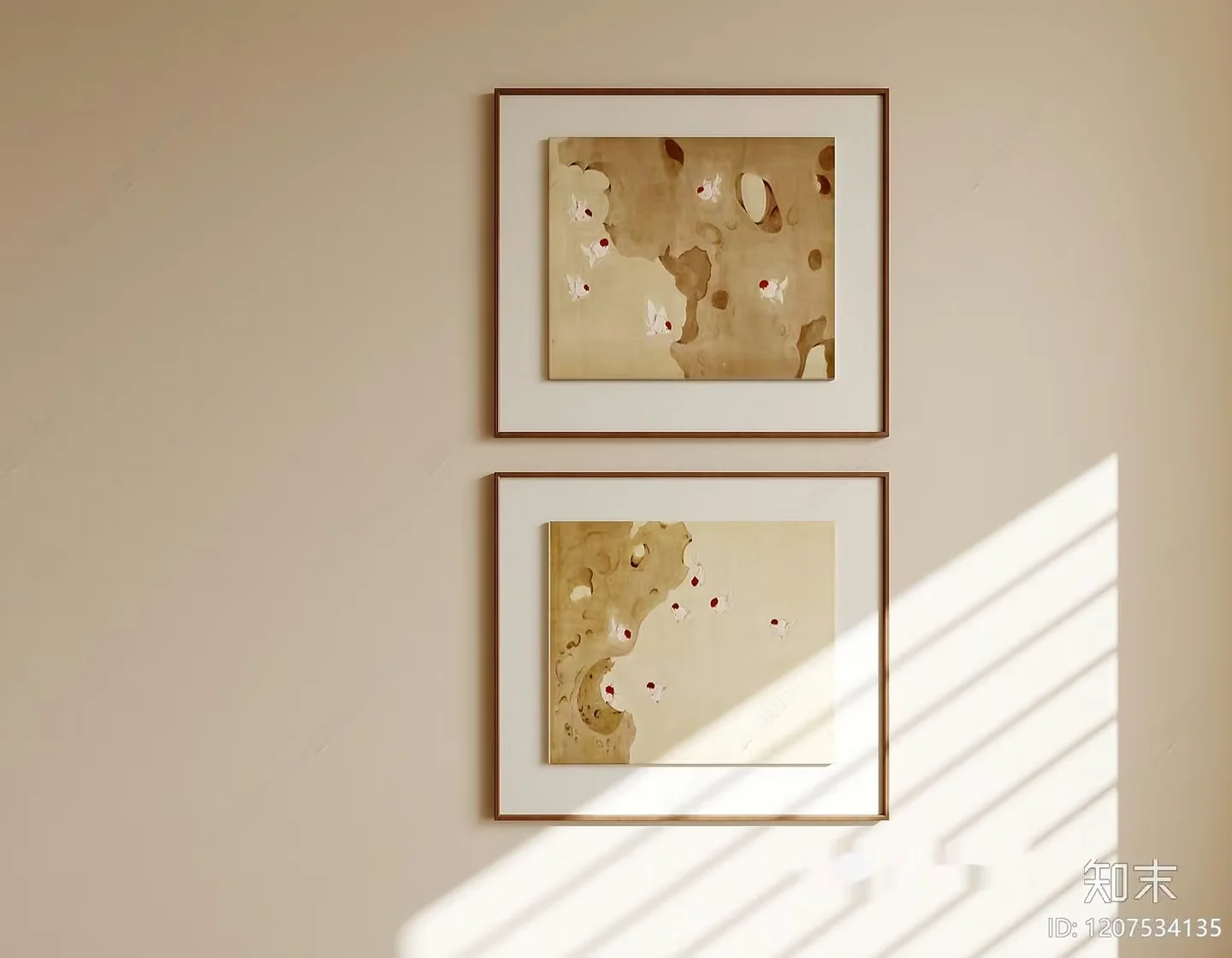 A Beige Wall With Two Framed Paintings 3D Model – 9097 – VRAY Render