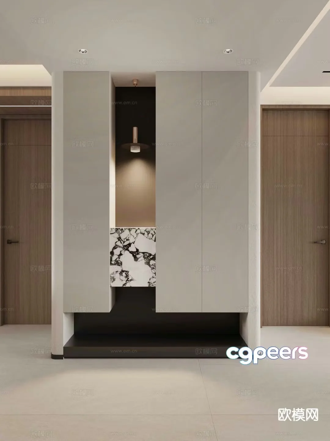 Modern entrance shoe cabinet facing wall 3D model