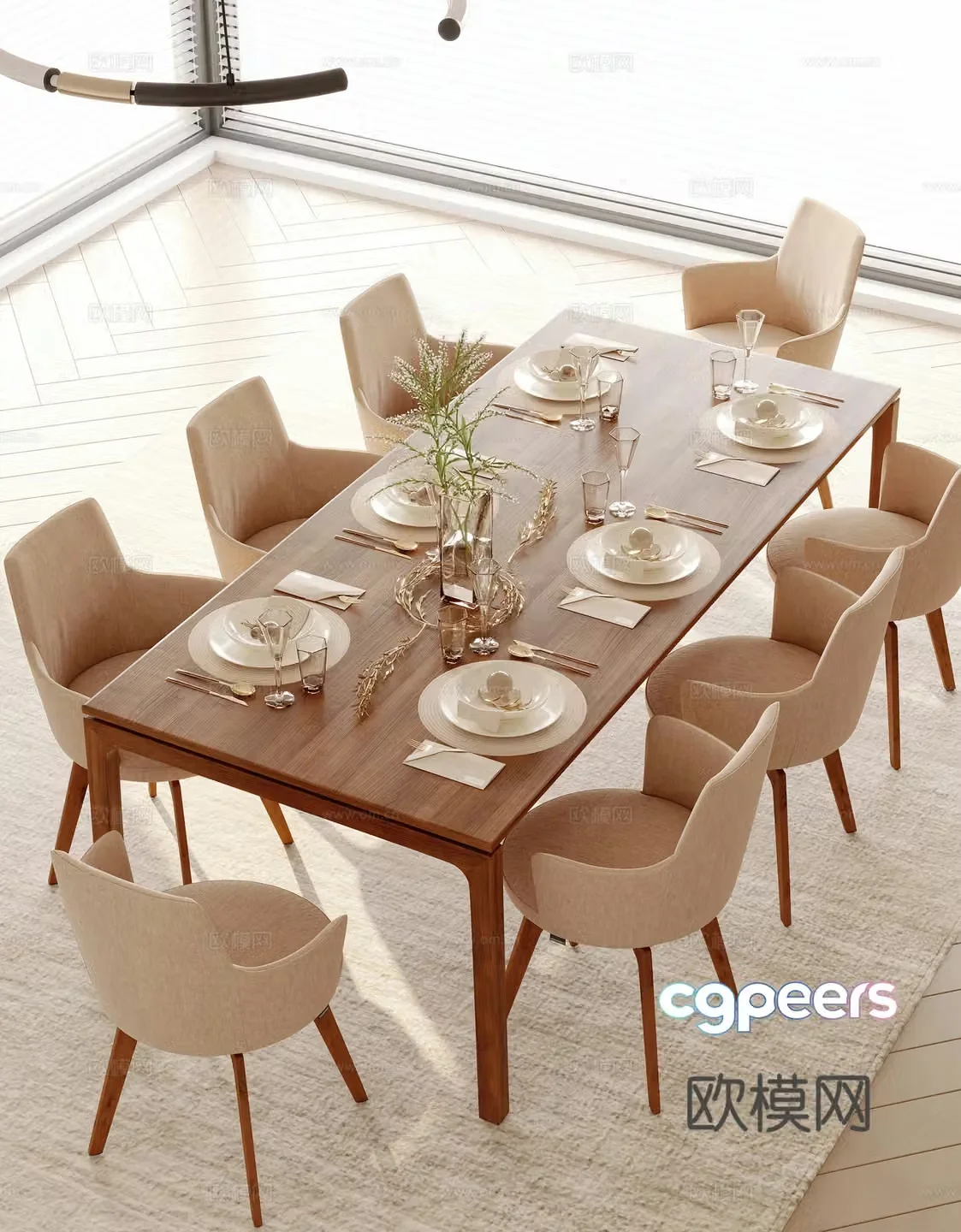 Modern dining table and chairs 3d model