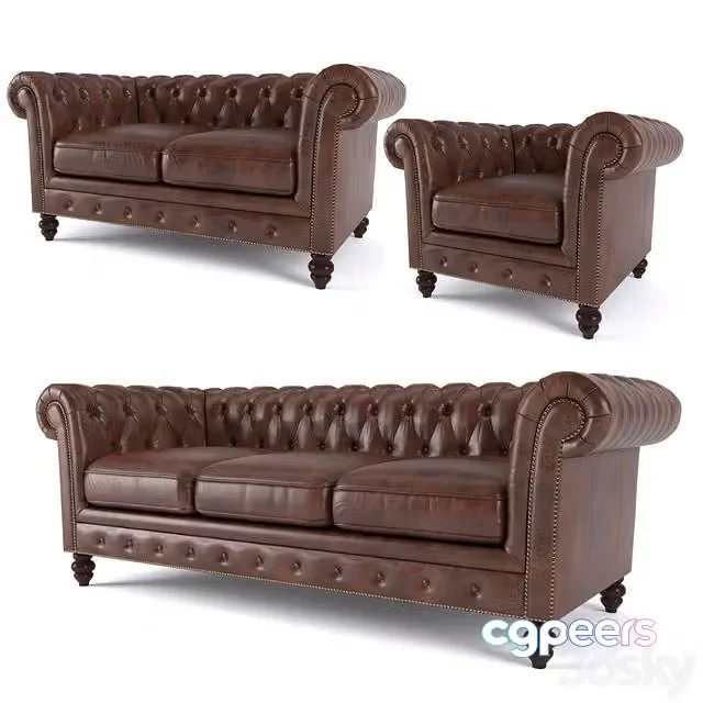 3ds Max Free – Brooklyn Chesterfield Leather Sofa and Loveseat and Armchair
