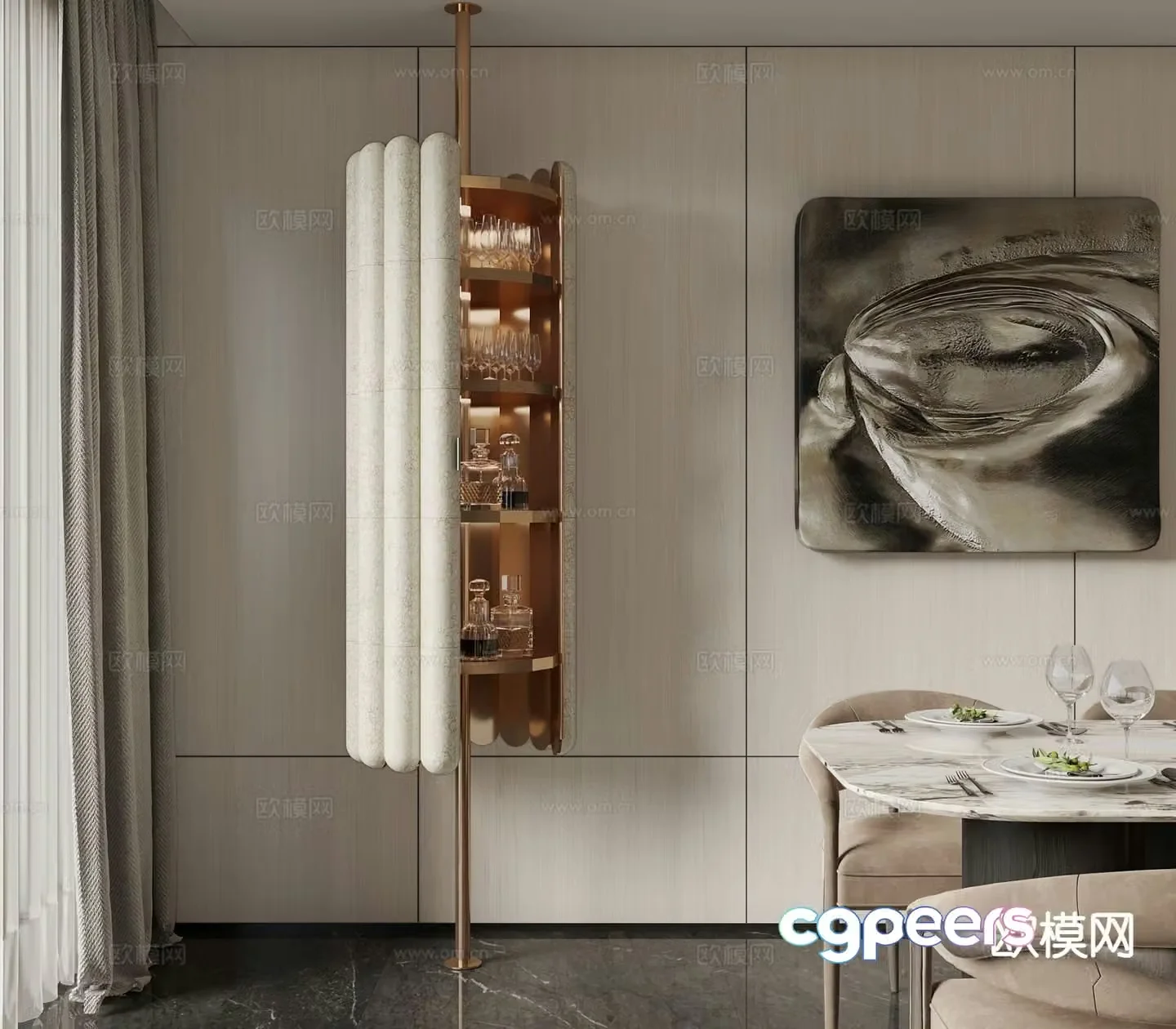 Light luxury wine cabinet 3D model
