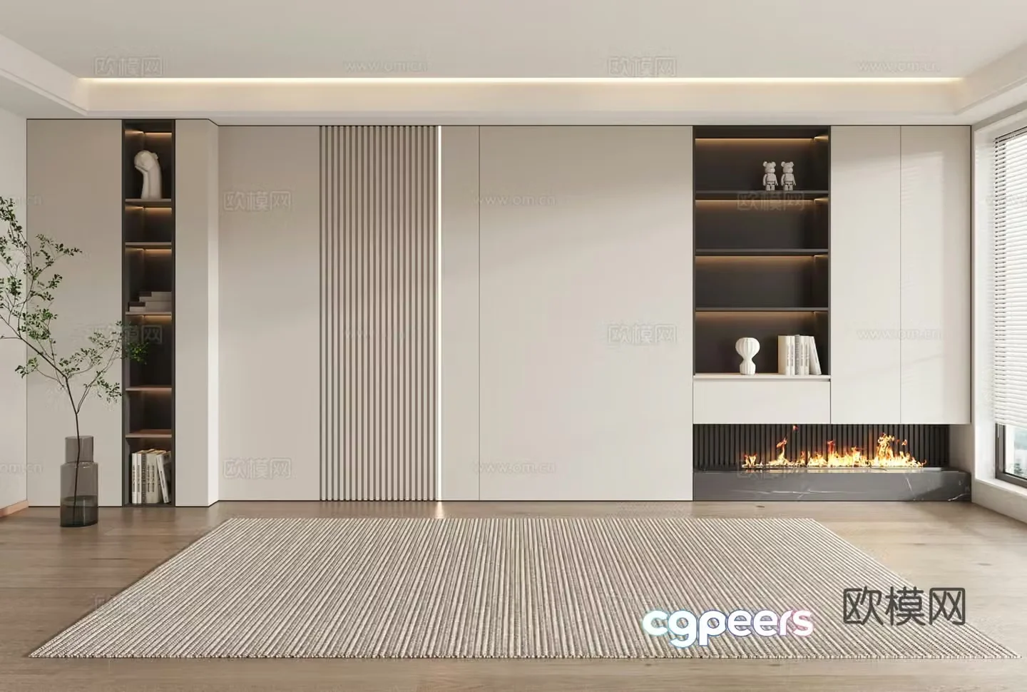 Modern sofa background wall Living room sofa background Wooden veneer background wall 3d model
