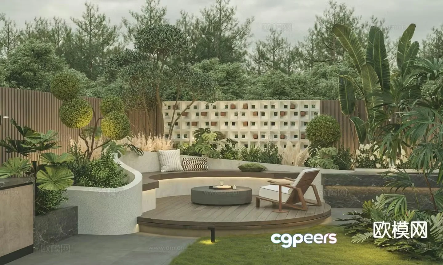 Modern forest courtyard villa courtyard garden 3D model
