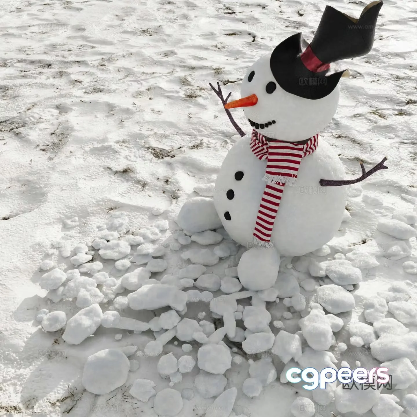 Ground Snow Snowman 3d Model