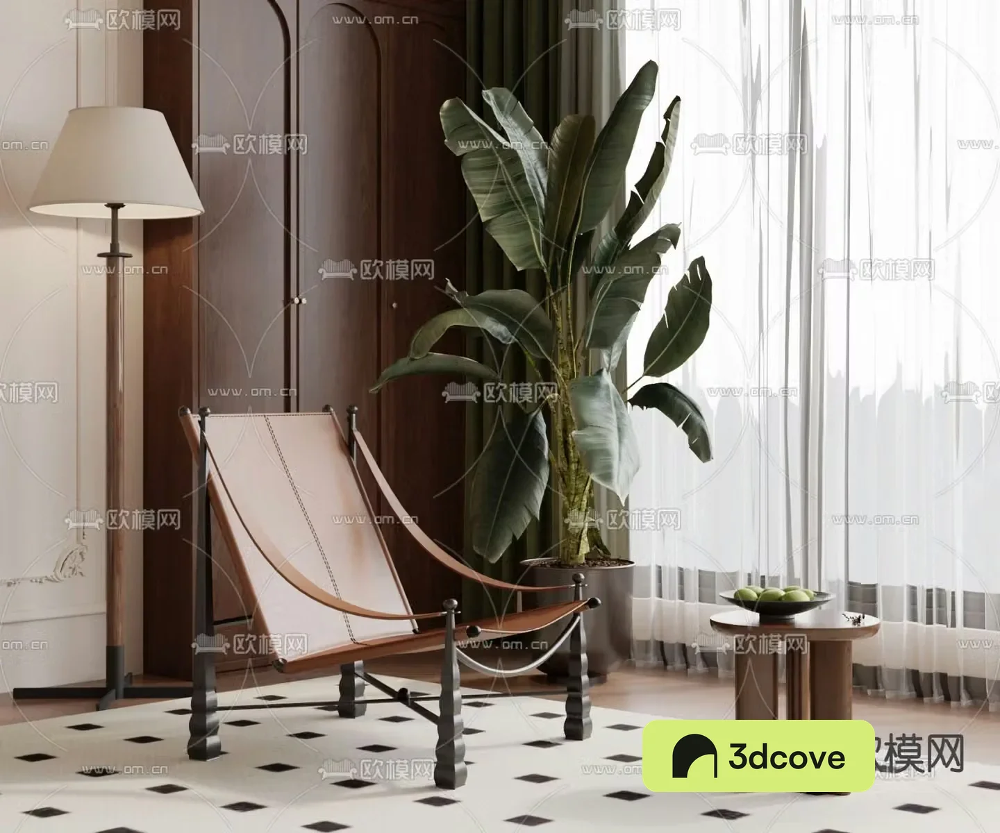 Medium style chair leisure chair 3d model