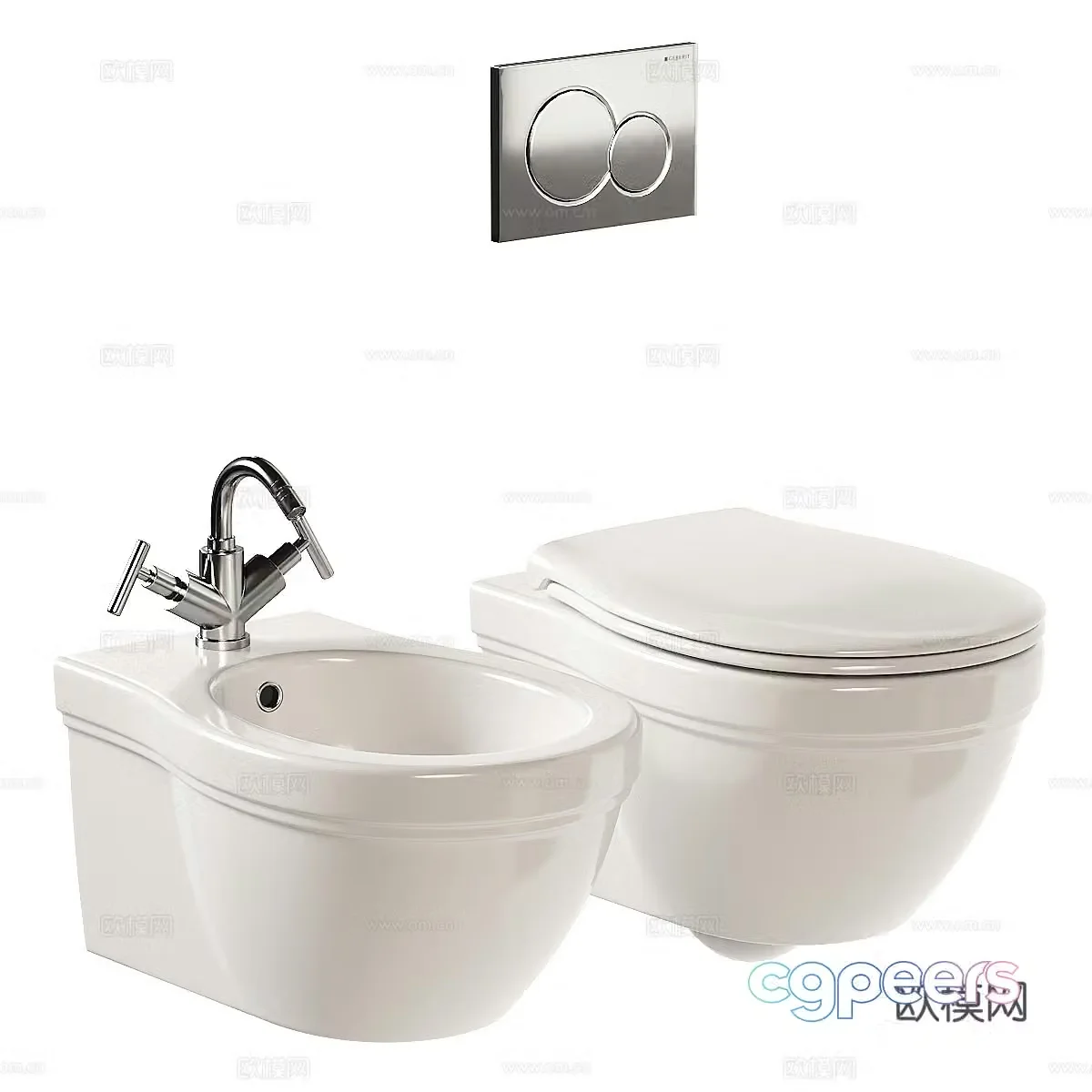 French wall-mounted toilet bidet 3D model