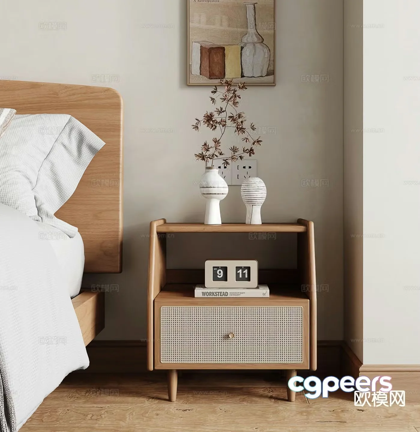 Log style bedside table 3d model