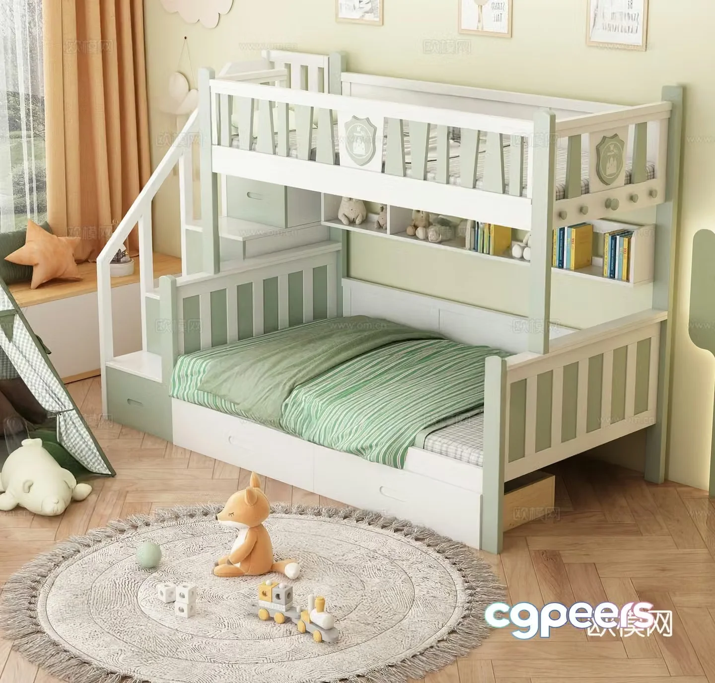 Modern children getting on and off the bed Children’s room 3D model