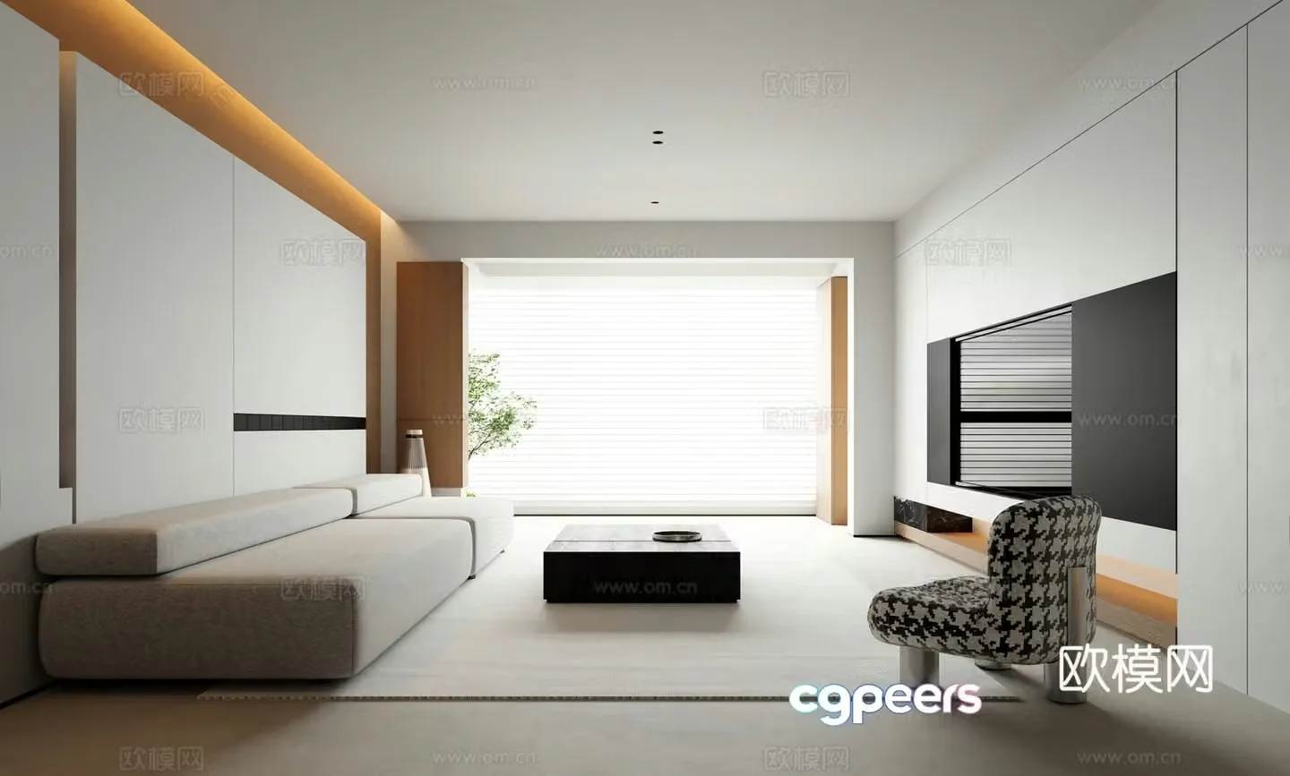 Modern minimalist home living room horizontal hall black and white living room without lights black and white living room 3d model