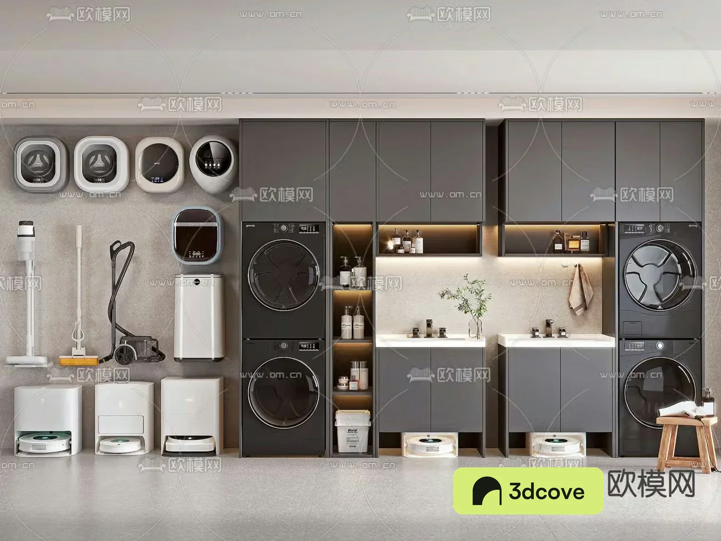 Modern laundry cabinet washing machine 3d model