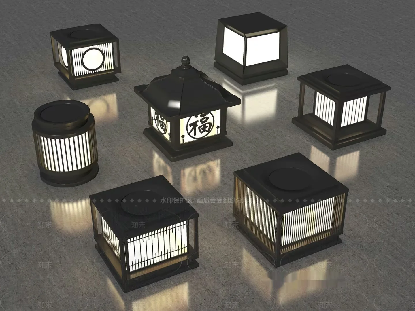 Traditional Japanese Lanterns 3D Model – 2387 – VRAY Render
