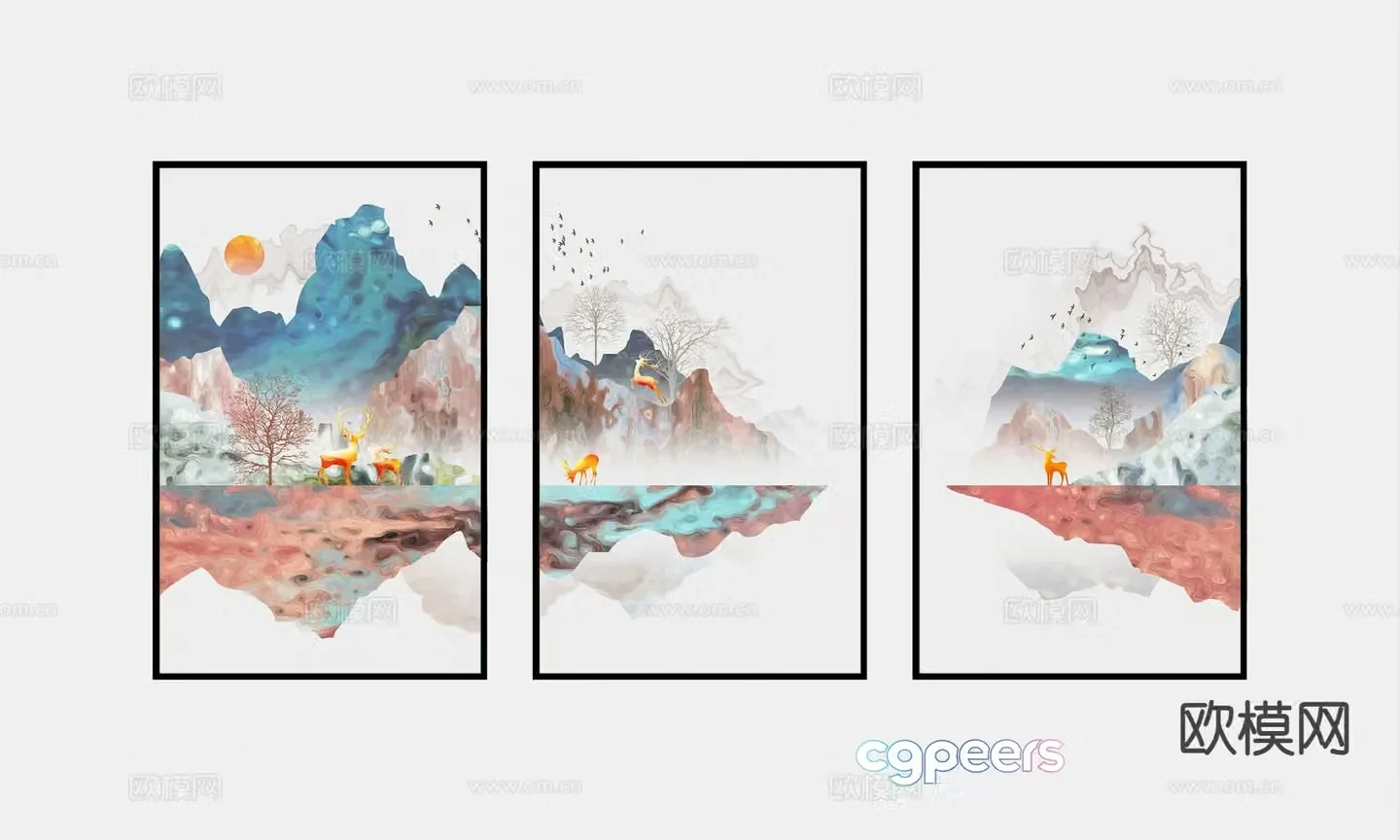 New Chinese style art painting decorative painting 3d model