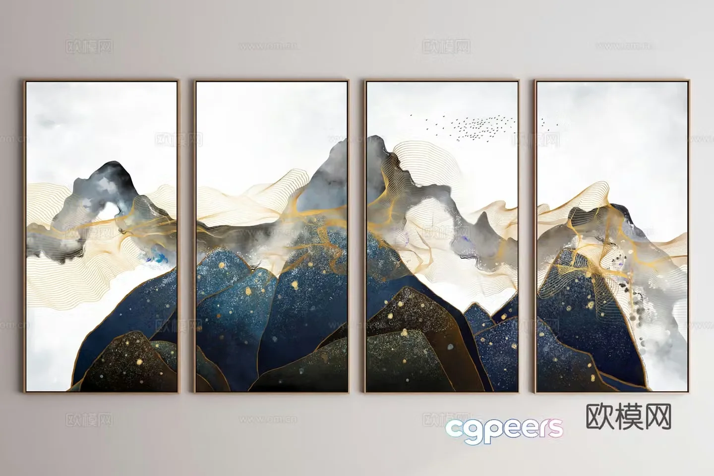 New Chinese style decorative painting landscape painting hanging painting 3D model