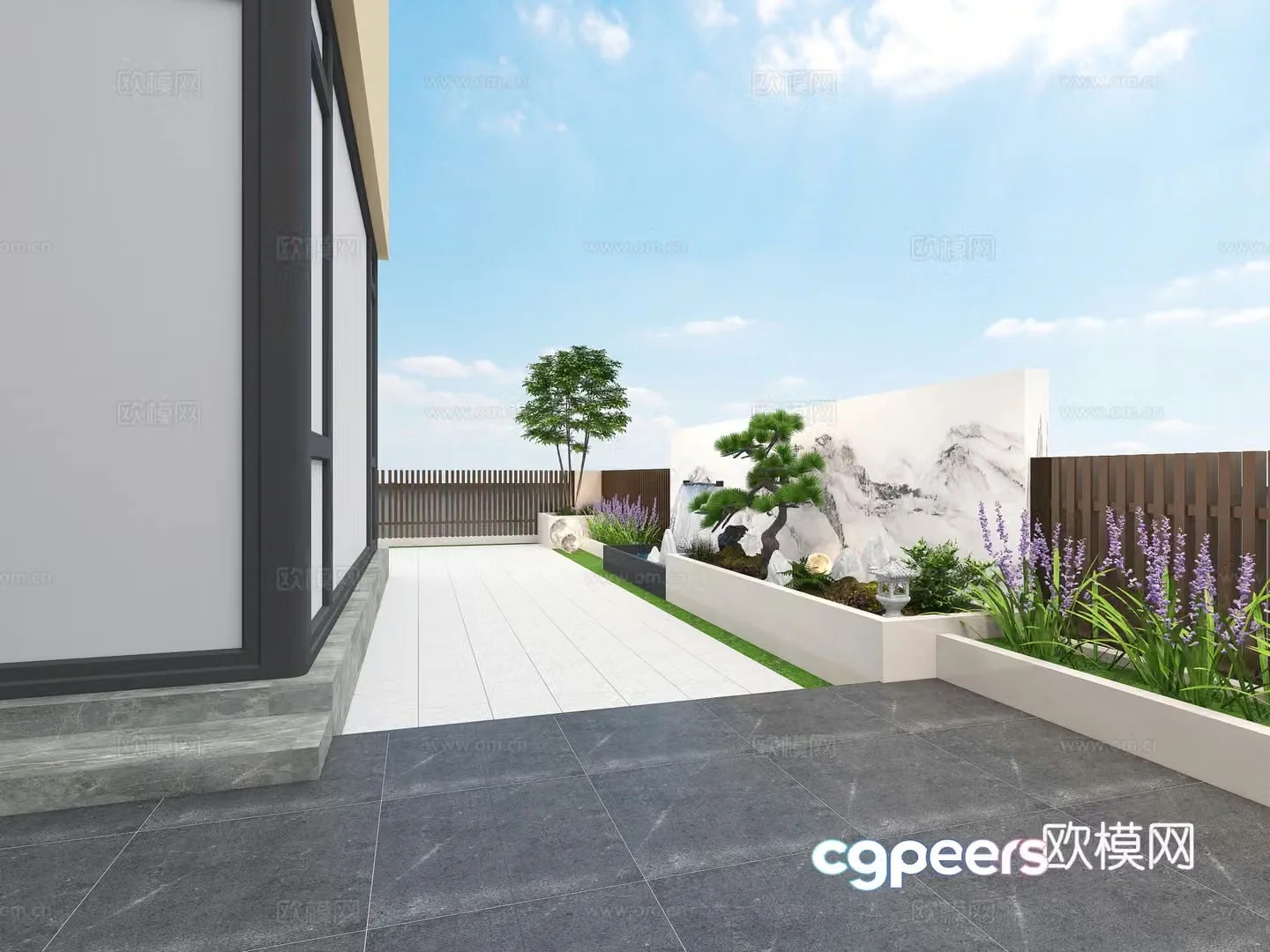 Modern villa courtyard landscape 3d model