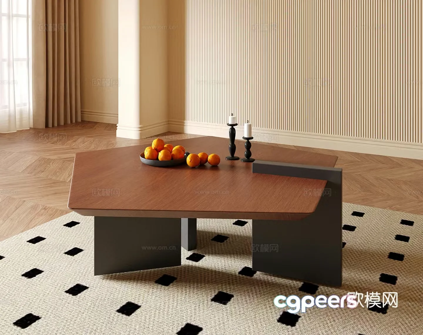 Middle-aged style coffee table special-shaped wooden coffee table 3D model