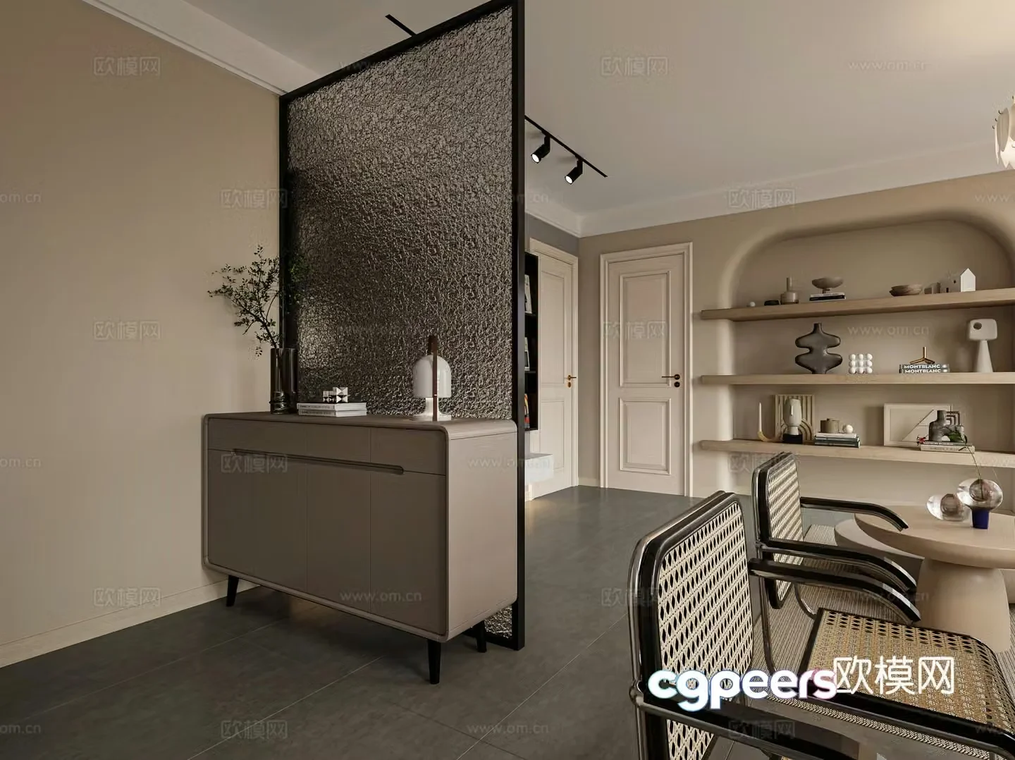 Modern porch cabinet screen partition decorative cabinet shoe cabinet dining table wabi medieval style retro 3d model