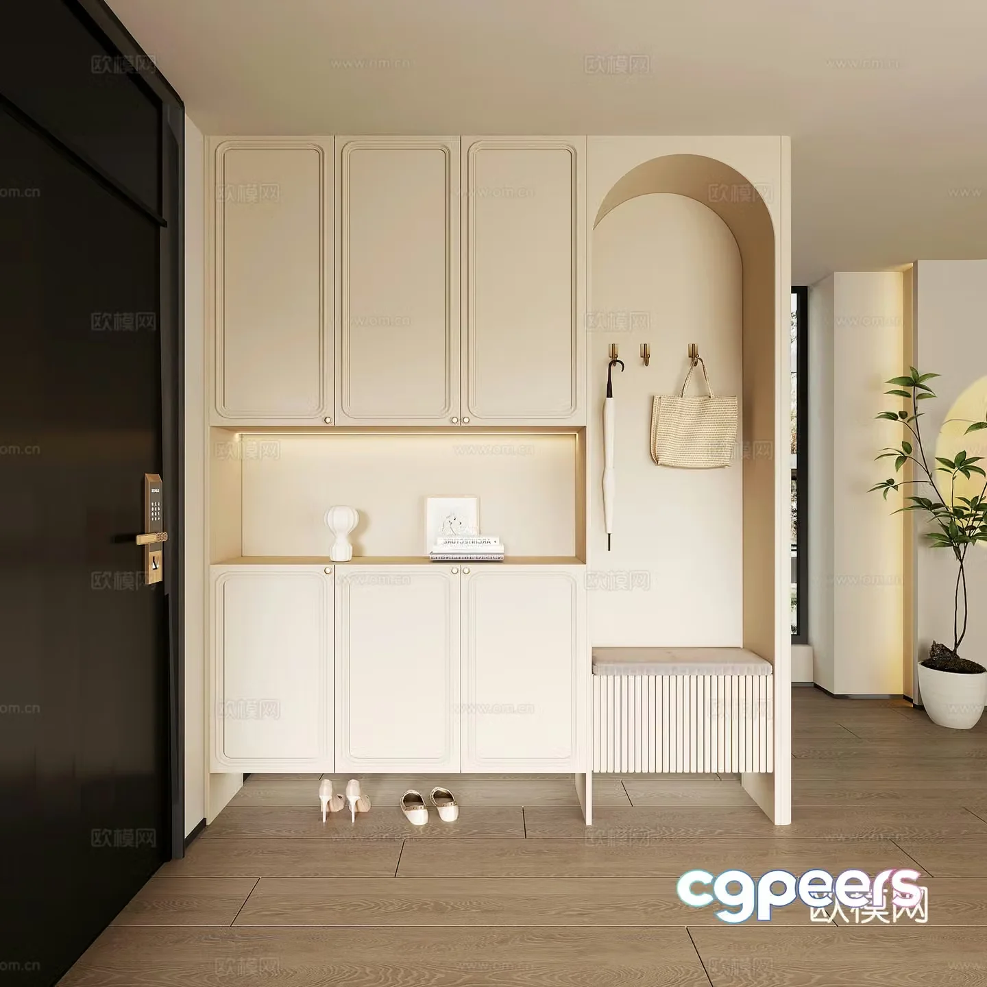 French cream style entrance shoe cabinet 3D model