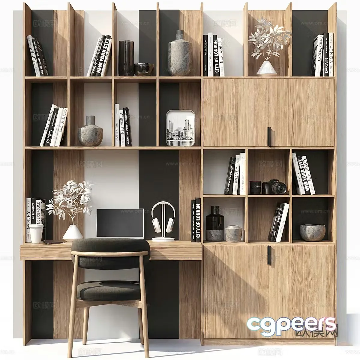 Modern Italian bookcase desk and chair combination 3D model