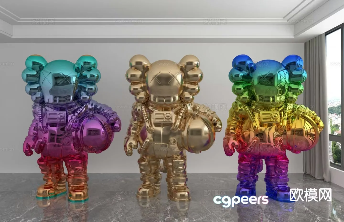 Colorful laser violent bear trendy ornament 3D model
