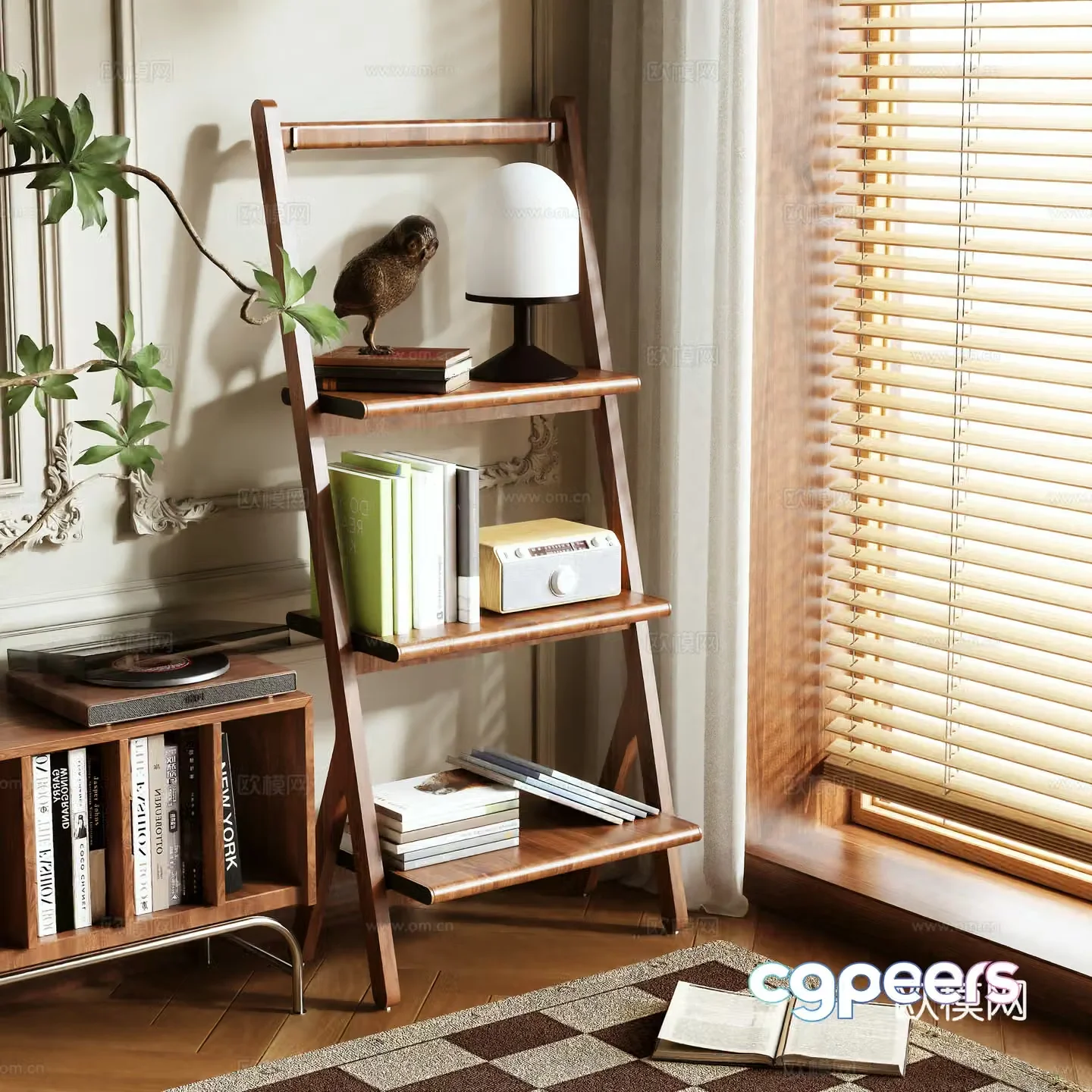 Medieval style bookshelf shelf 3d model