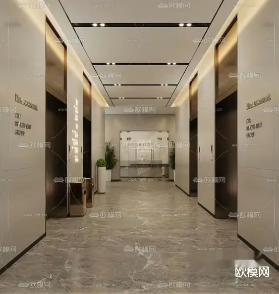 Modern Office Hallway 3D Model – 20104 – VRAY Render